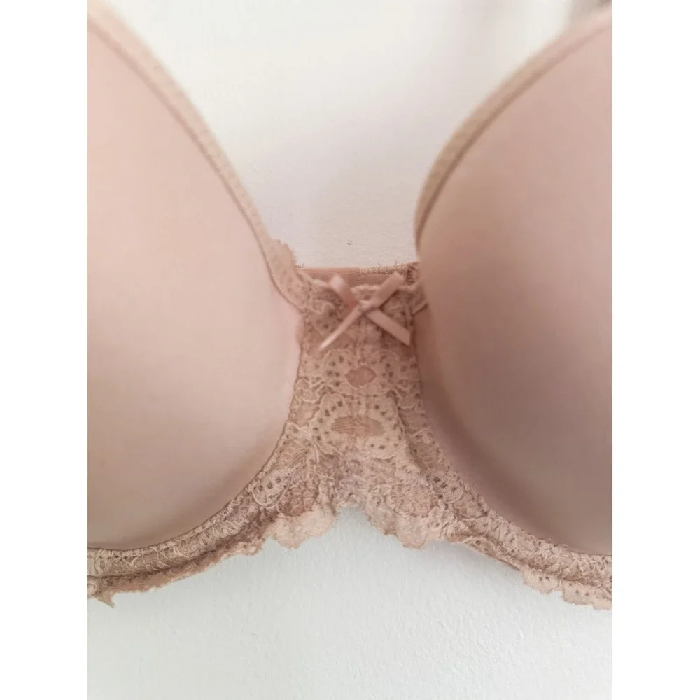 Wacoal Retro Chic Underwire T-Shirt Bra Nude Tan Lace Trim 859221 US 32DDD
